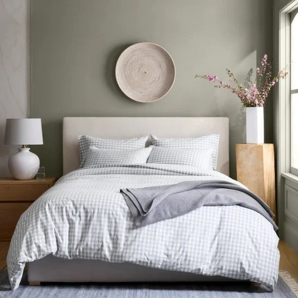 Quince Blue Fog Gingham Duvet Cover Set for Twin with Single Sham - Picture 2 of 4